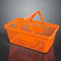 Orange Plastic Shopping Basket With Perforated Design And Convenient Handle For Daily Necessities