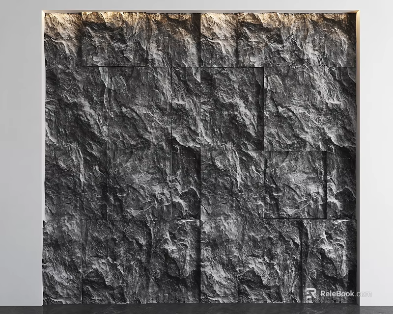 Sofa Backdrop Wall With Rough Stone Texture And Modern Interior Design 3d model