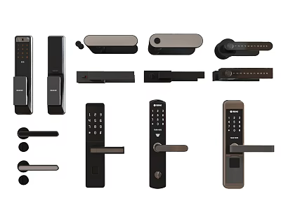 Modern Door Handles With Smart Locks Digital Keypads and Various Designs 3d model