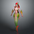 Mythical Character Fantasy Creature Design With Red Green Scales Winged Features And Fish Tail