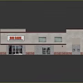 Liquor Store Commercial Building Exterior With Gray Roof Beige Walls Red Trim And Brick Base
