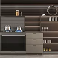 Elegant Modern Kitchen Interior With Wooden And Gray Cabinets Oven And Open Storage Shelves