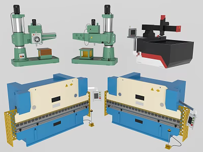 Various Industrial Equipment Including Vertical Drill Presses And Hydraulic Press Brakes 3d model