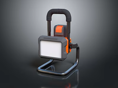 Portable LED Lighting Combination With Black Handle Orange Housing And Stable Stand 3d model