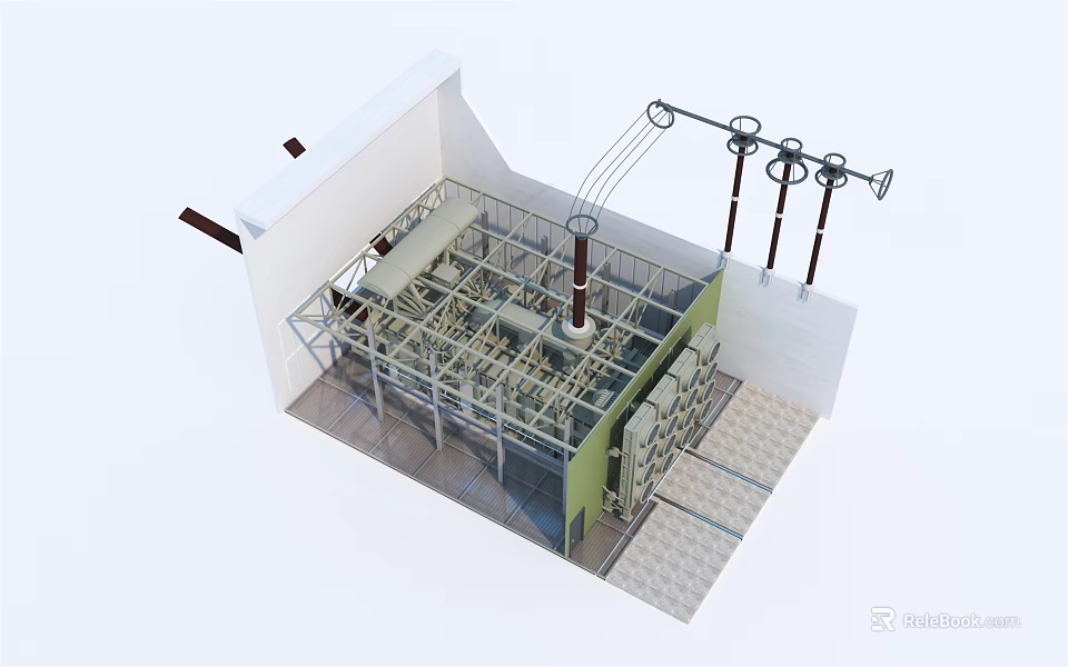 Industrial Equipment Structural Design Featuring Metal Framework Pipes and Electrical Components 3d model 