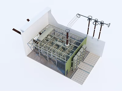 Industrial Equipment Structural Design Featuring Metal Framework Pipes and Electrical Components 3d model