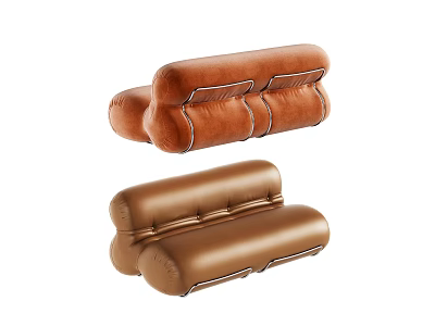 Two Brown Leather Two-Seater Sofas With Modern Design And Stitching Details 3d model