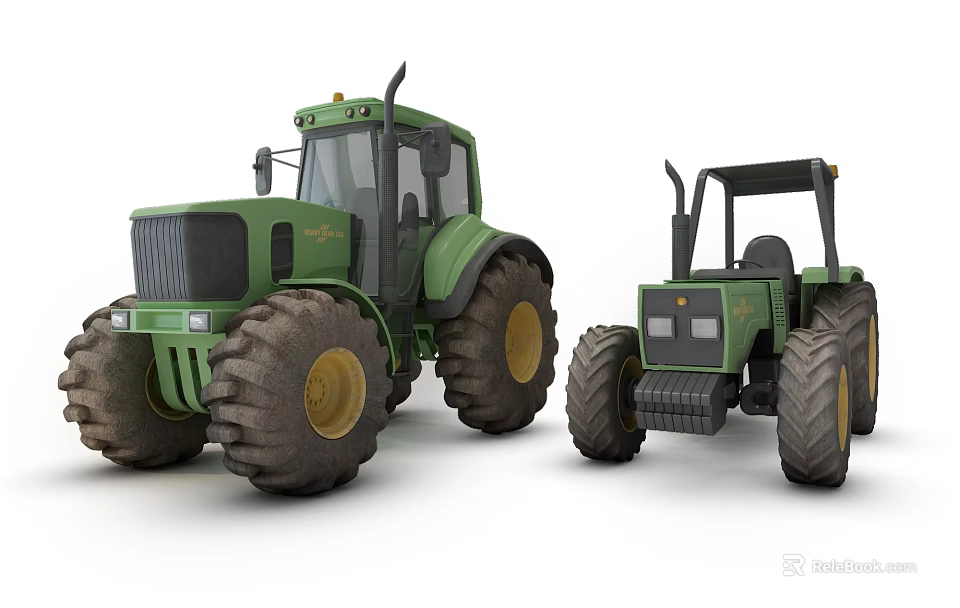 Green Functional Agricultural Tractors Large and Small Models with Big Tires 3d model 