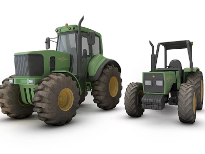 Green Functional Agricultural Tractors Large and Small Models with Big Tires 3d model