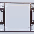 Modern Four Panel Sliding Doors with Dark Frame and Geometric Glass Patterns 3d model