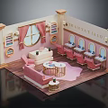 Dreamy Pink Salon Interior For Clients With Chairs Mirrors Tables And Bookshelves