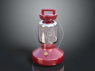 Red Vintage Lantern With Silver Middle Part And Transparent Glass Cover 3d model