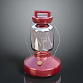Red Vintage Lantern With Silver Middle Part And Transparent Glass Cover