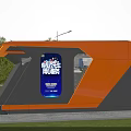 Modern Car Dealership with Contemporary Exterior and Red Sports Car Display and Auto Service Billboard