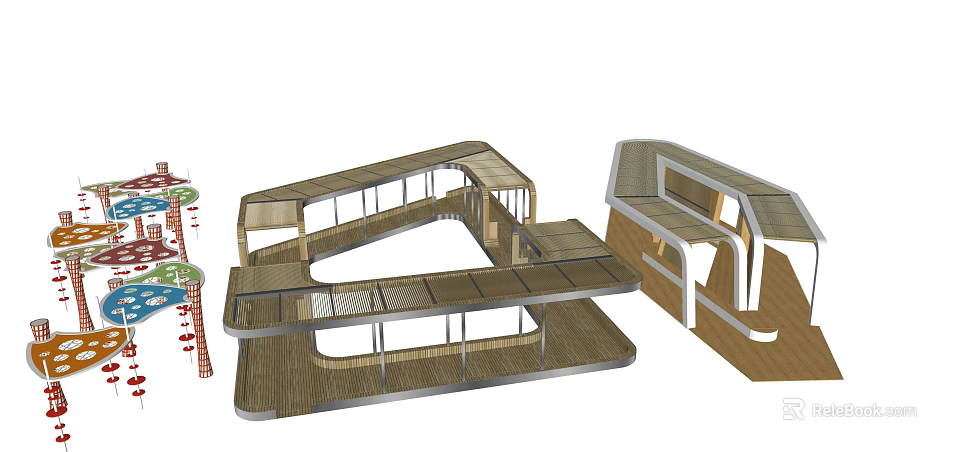 Multi structured Modern Pergola Design With Wooden Platform Glass Roof And Open Structure 3d model 