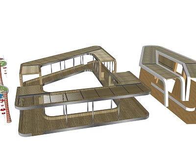 Multi structured Modern Pergola Design With Wooden Platform Glass Roof And Open Structure 3d model