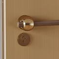Elegant Brushed Brass Door Handle On Wooden Door With Keyhole Detail