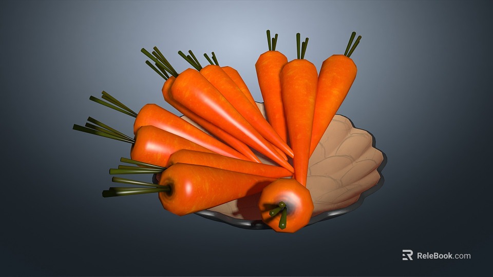 Fresh Carrots with Green Tops Arranged in a Light Colored Plate 3d model 