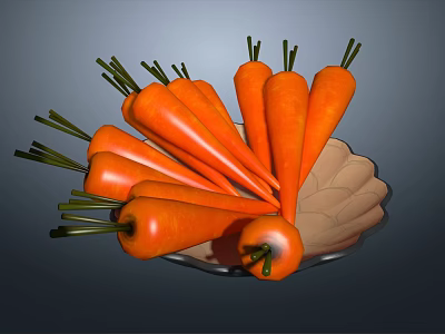 Fresh Carrots with Green Tops Arranged in a Light Colored Plate 3d model Fresh Carrots with Green Tops Arranged in a Light Colored Plate 3d model