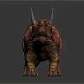 Triceratops 3D Model With Red Orange Color And Three Horns Standing On Dark Background