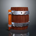 Vintage Wooden Barrel With Metal Bands Wooden Handle And Decorative Rivets