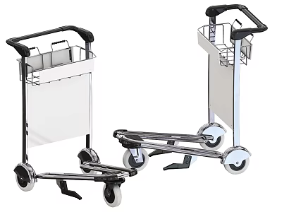 Folding Hand Carts with Metal Frame Black Handles White Panels Small Basket and Wheels 3d model