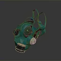 Teal Colored Gas Mask Protective Weapon With Black Components And Yellow Filter Design