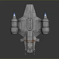 Futuristic Spaceship With Twin Engines Metallic Body Orange Stripes And Landing Gear For Space Exploration