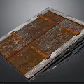 Industrial Metal Plate With Rusted Surface And Orange Straps On Dark Base
