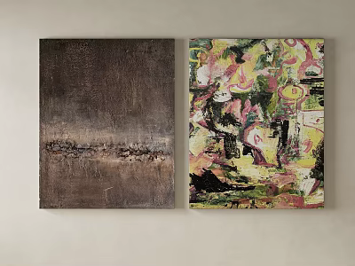 Modern Abstract Paintings As Wall Art With Textured Dark Brown And Vibrant Colorful Patterns 3d model