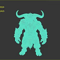 Mythical Red Skinned Monster With Large Horns Muscular Build Fur Armor Bracers And Crescent Pendant