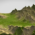 Scenic Mountain Range With Sharp Peaks Green Grasslands And Winding Paths 3d model