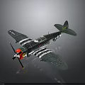Detailed Space Aerospace Airplane Model with Blue Green Fuselage White Stripes and Red Propeller Nose