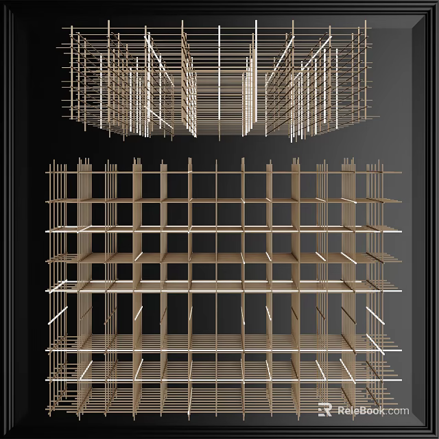 Modern Layered Grid Wooden Chandelier With Geometric Structure For Contemporary Interior Design 3d model 