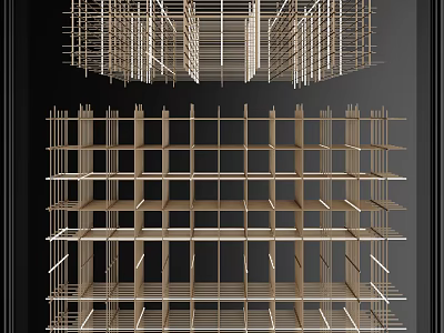 Modern Layered Grid Wooden Chandelier With Geometric Structure For Contemporary Interior Design 3d model