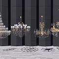 Ornate Crystal Chandeliers With Gold Frames Crystal Pendants And Shadow Patterns 3d model