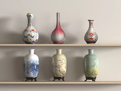 New Chinese Style Chinese Style Ornaments Combination Porcelain Plum Vase Jar Ceramic 3d model