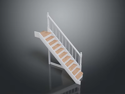 Modern Interior Staircase Design With White Railings And Wooden Steps 3d model