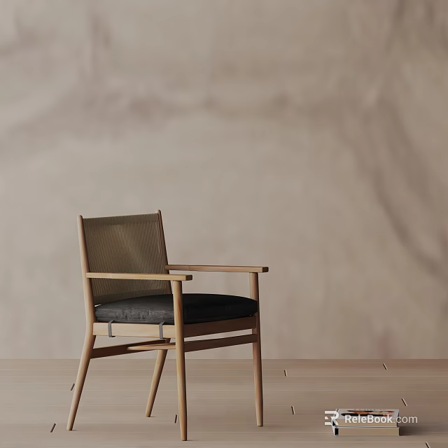 Modern Dining Chair With Wooden Frame Mesh Backrest And Black Cushion 3d model 