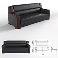 Modern Black Leather Sofa and Wooden Coffee Table Set for Living Room Furniture