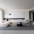 Modern Living Dining Room Interior With White Sofa Black Coffee Table And Floor Lamp