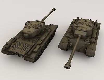 Two Vintage Green Military Tank Models With Cannon Barrels And Track Details 3d model
