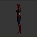 Detailed Female Superhero 3D Model With Red Blue Costume And Standing Pose