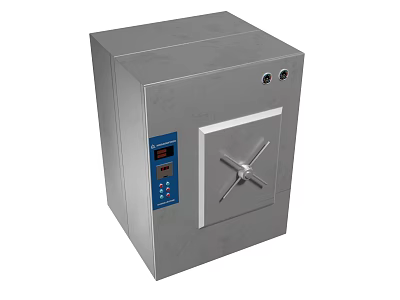 Stainless Steel Industrial Equipment With Cross Handle Door And Blue Control Panel 3d model