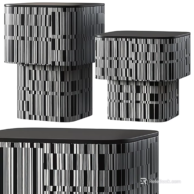 Modern Sofa and Coffee Table Set with Striped Pattern Black Top and Geometric Design 3d model