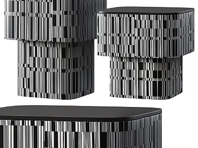 Modern Sofa and Coffee Table Set with Striped Pattern Black Top and Geometric Design 3d model