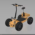 Orange Quad Bike With Four Wheels Handlebars Seat Headlights And Storage Rack