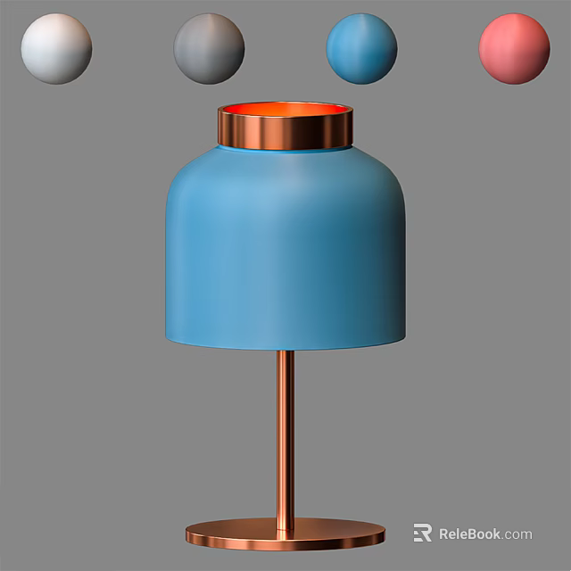 Blue Table Lamp With Copper Top And Cylindrical Shade Design 3d model 