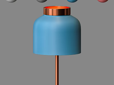 Blue Table Lamp With Copper Top And Cylindrical Shade Design 3d model