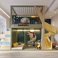 Colorful Kids Room Interior With Bunk Bed Slide Stairs And Cartoon Bear Toys
